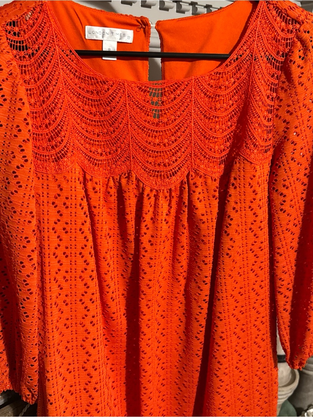 London Times Orange Eyelet Lace dress EUC